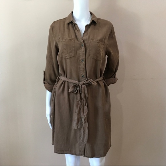 Velvet Heart Dresses & Skirts - Velvet Heart Shirt Dress women Small Brown Roll Tap Sleeve button tencel